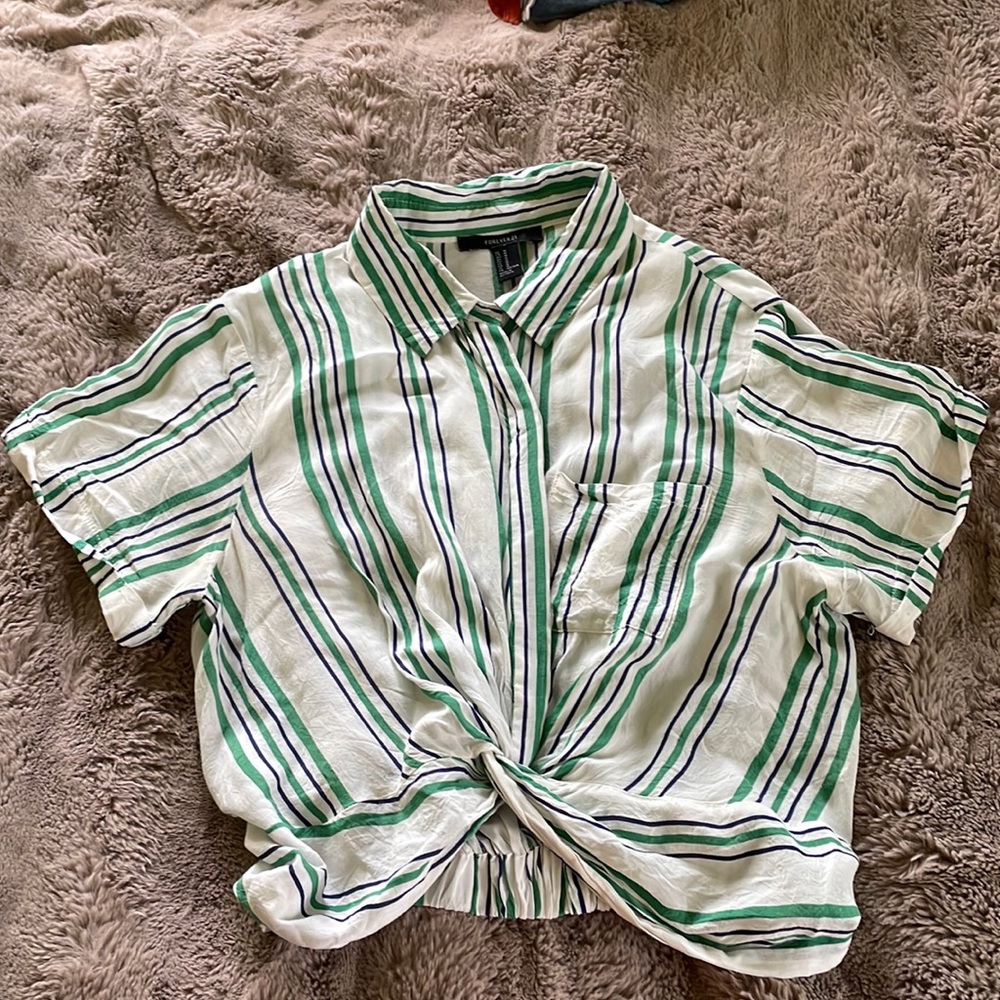 Forever 21, striped button down/pull over combo. Sinched in the back.